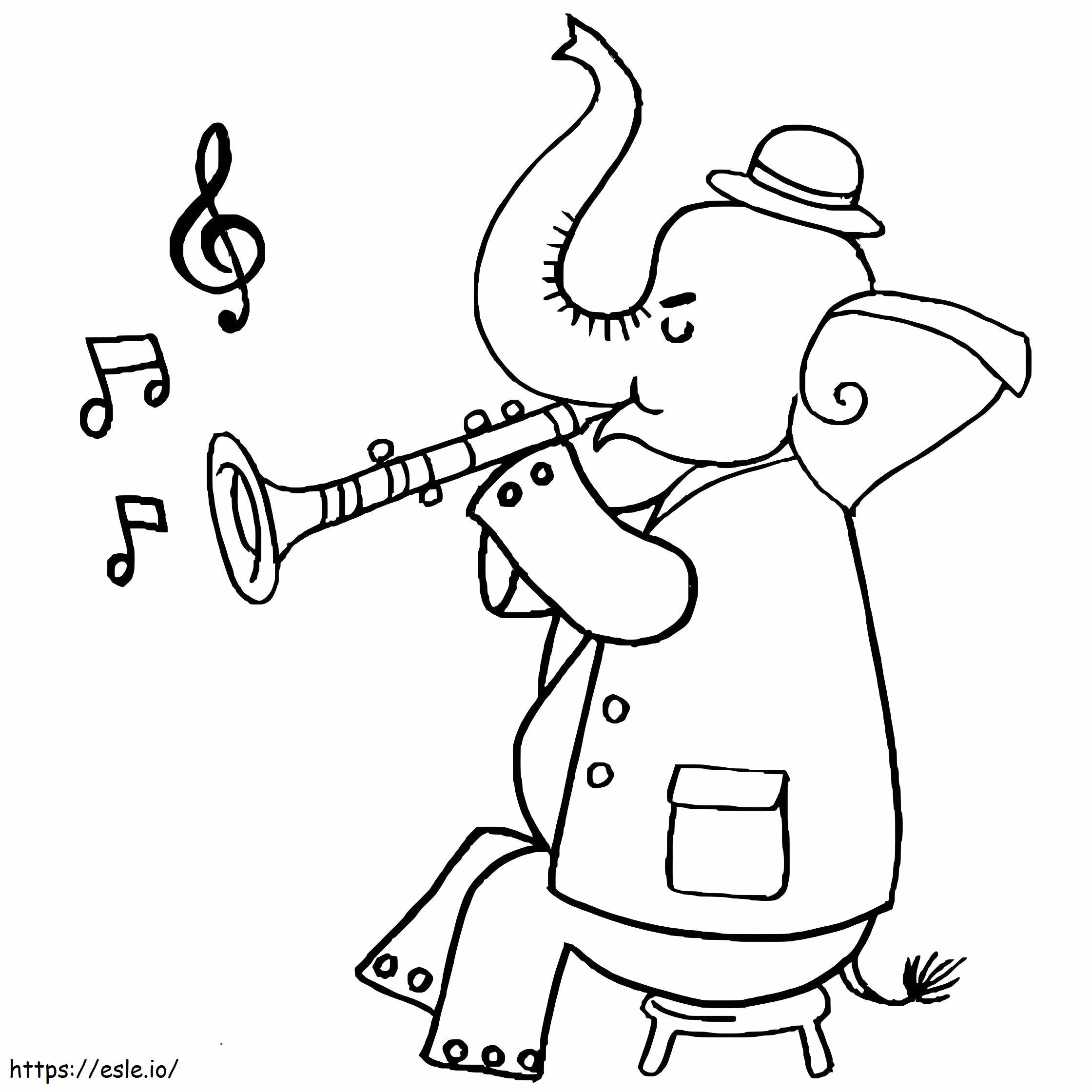 Elefante tocando clarinete para colorir