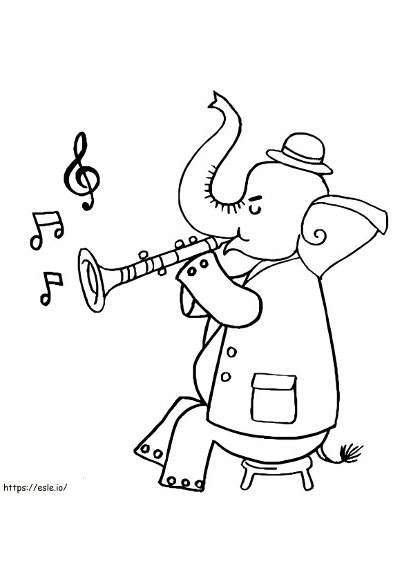 Elephant Playing Clarinet coloring page