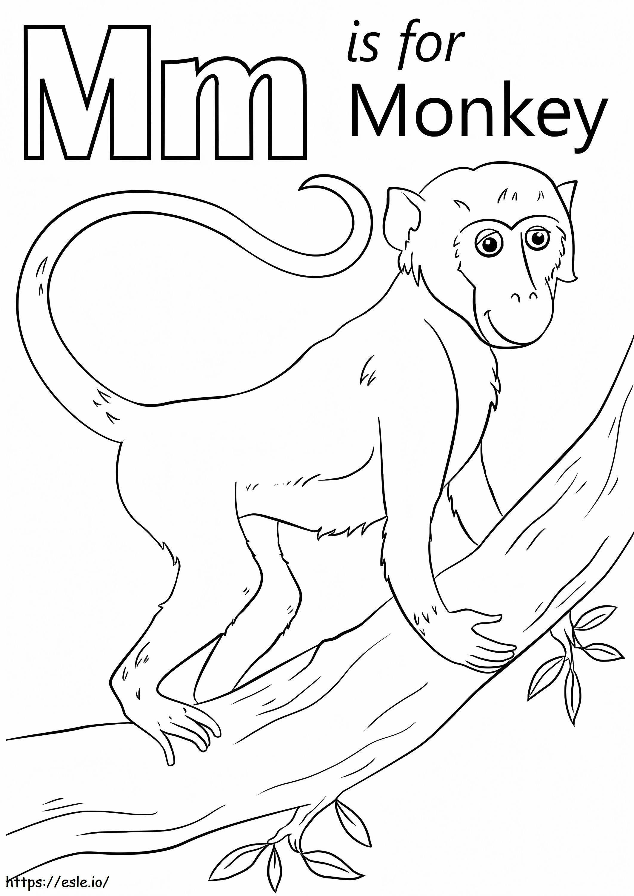 文字 M 猿が木に登る ぬりえ - 塗り絵