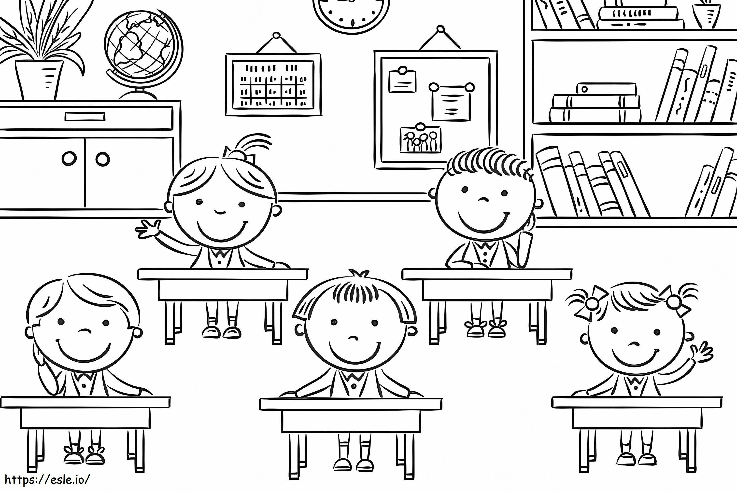 Five Students At School coloring page