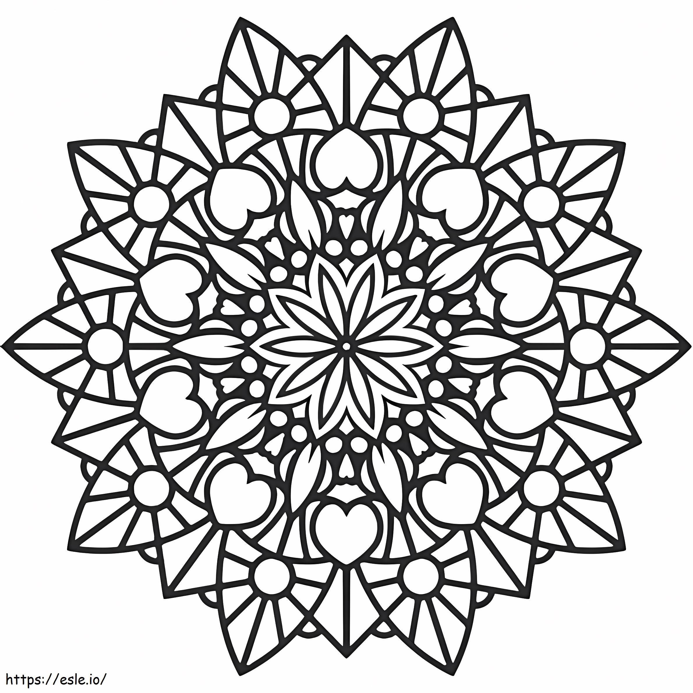 Mandala De Flores Y Corazón para colorear