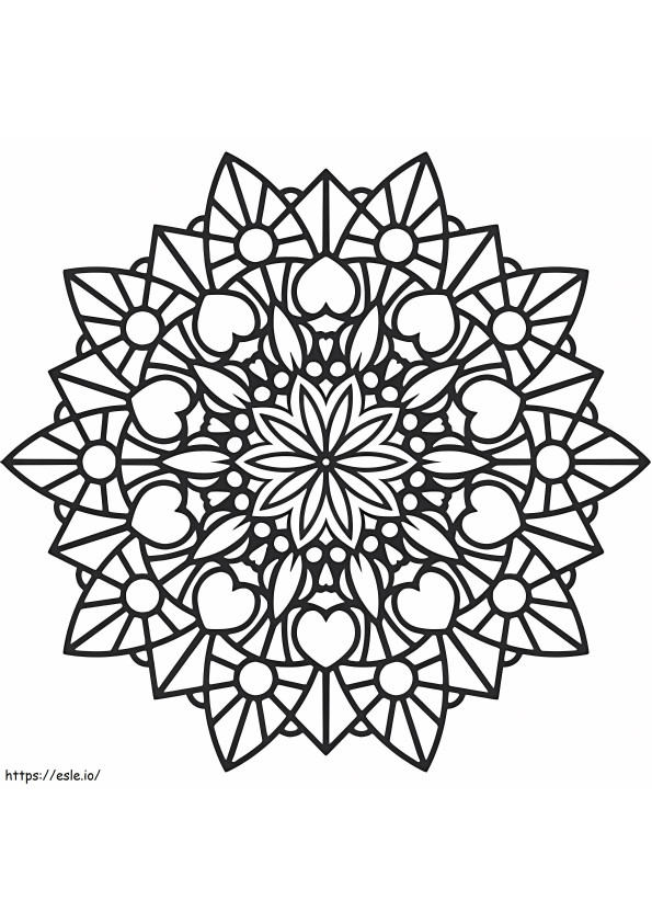 Flower And Heart Mandala coloring page
