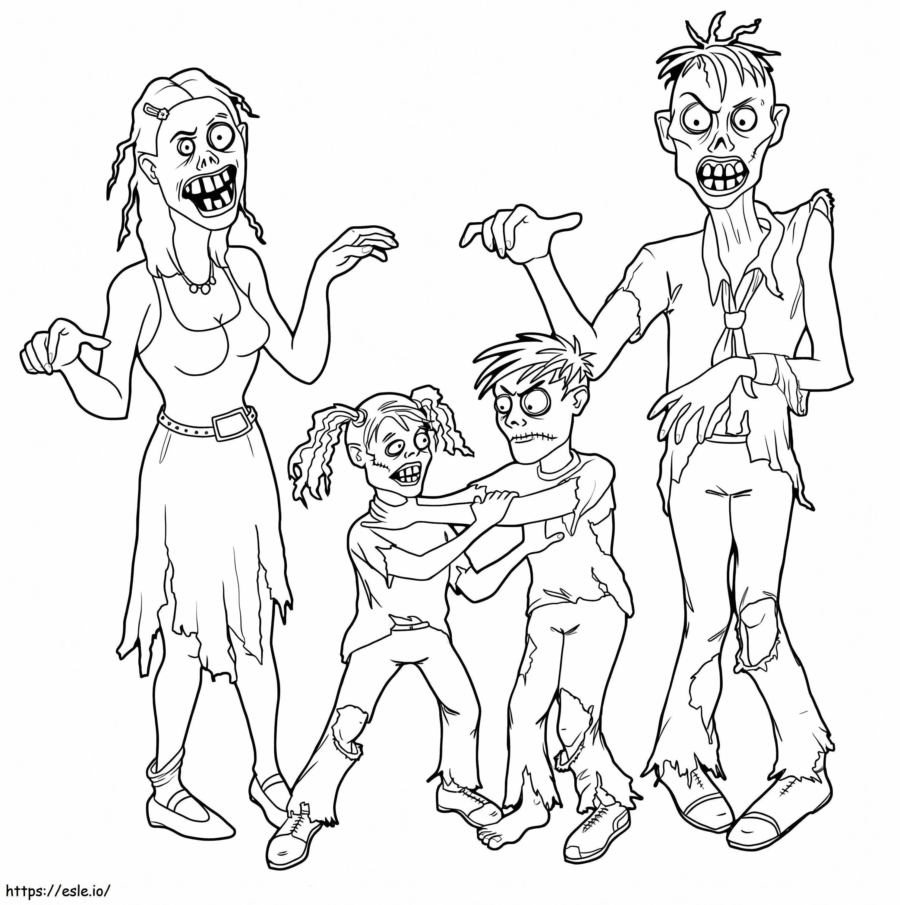 Coloriage Famille de zombies à imprimer dessin