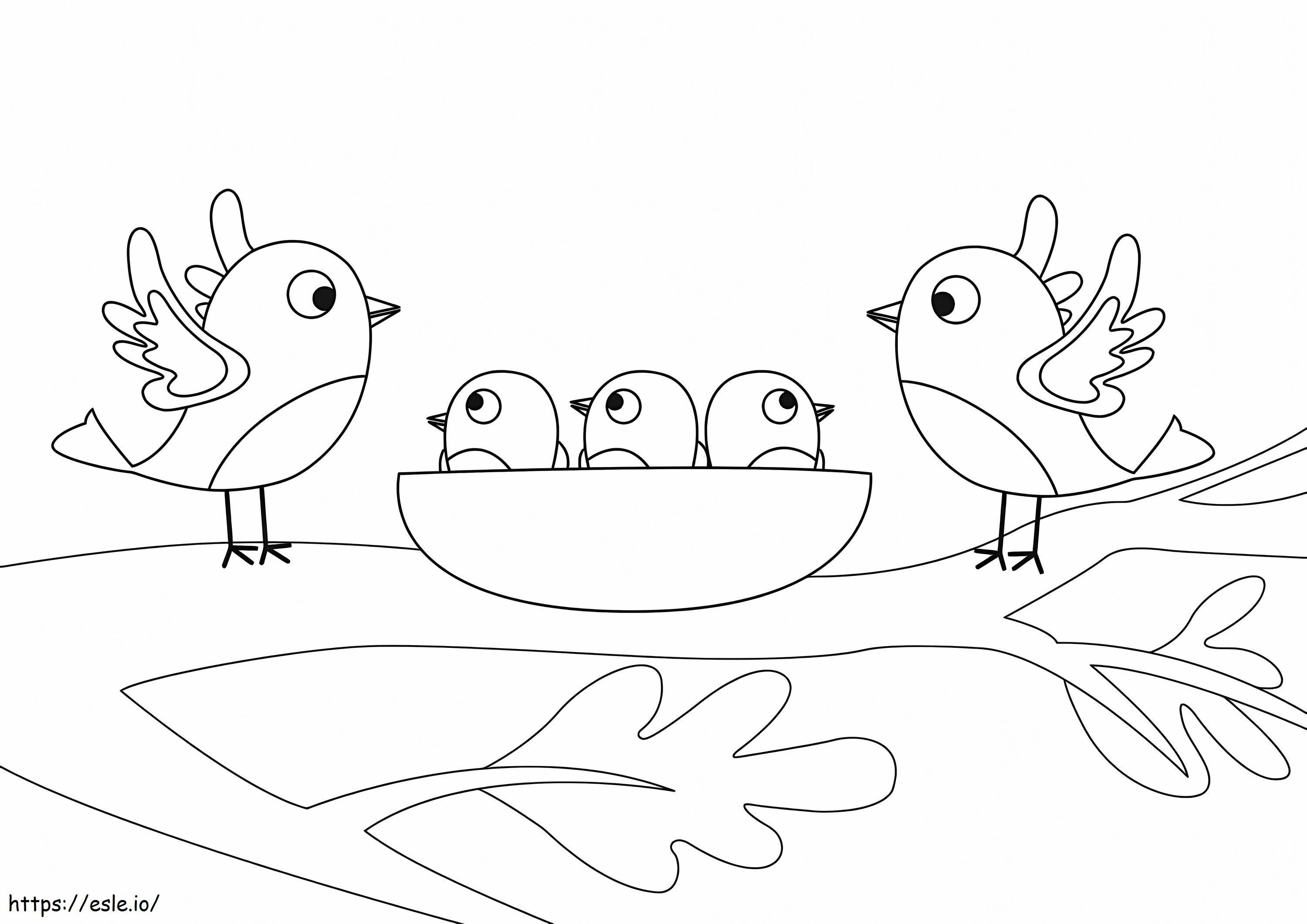 鳥の家族 ぬりえ - 塗り絵