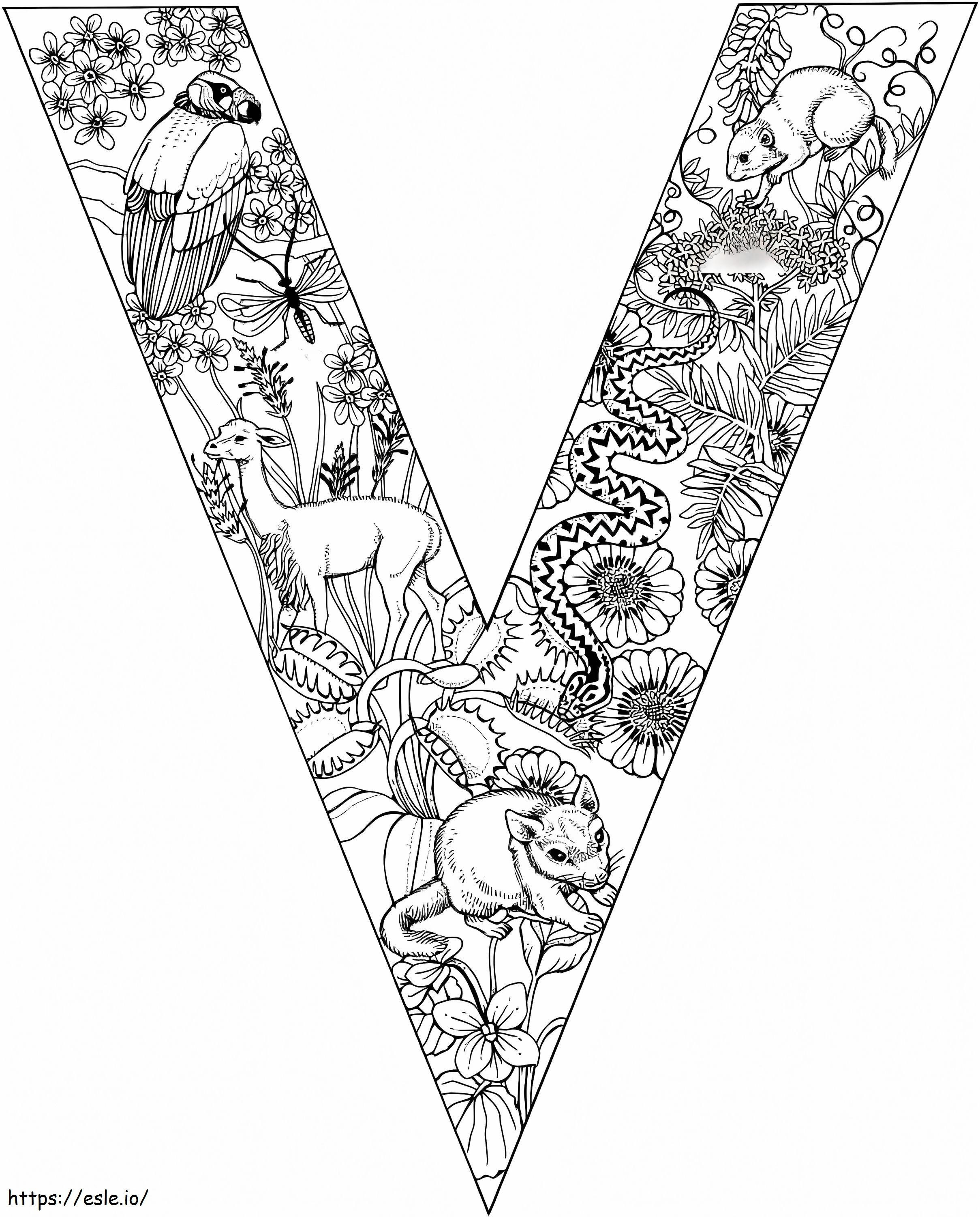 Letter V Flower coloring page
