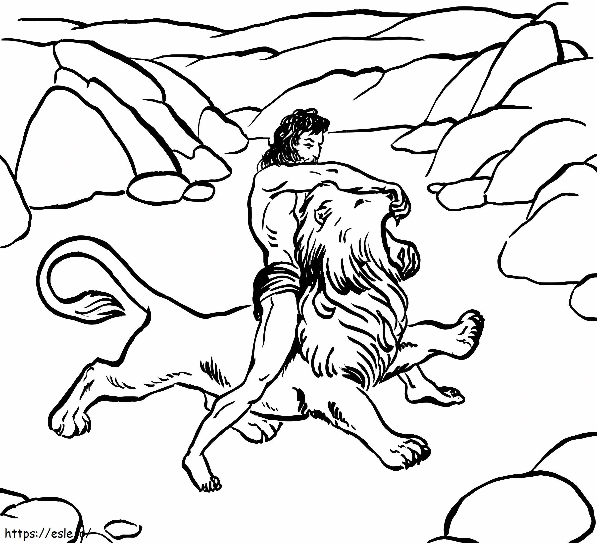 Sansón y el león para colorear