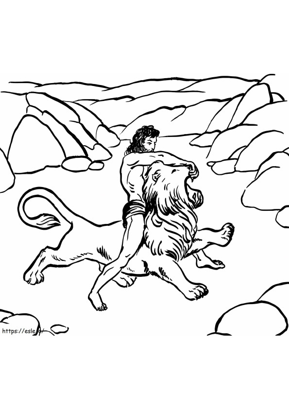 Sampson ja leijona värityskuva