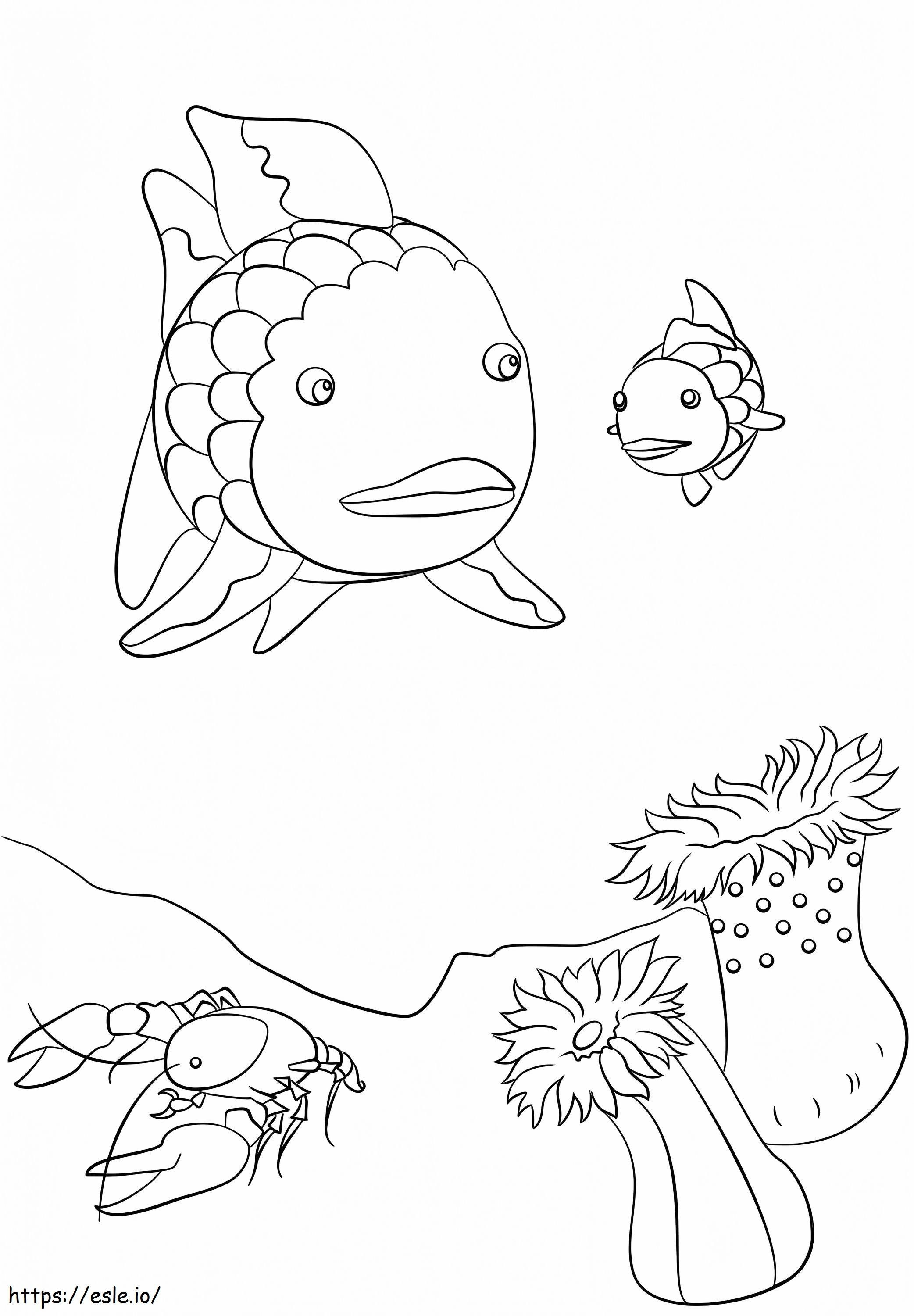 レインボーフィッシュ ロブスターと小魚 ぬりえ - 塗り絵