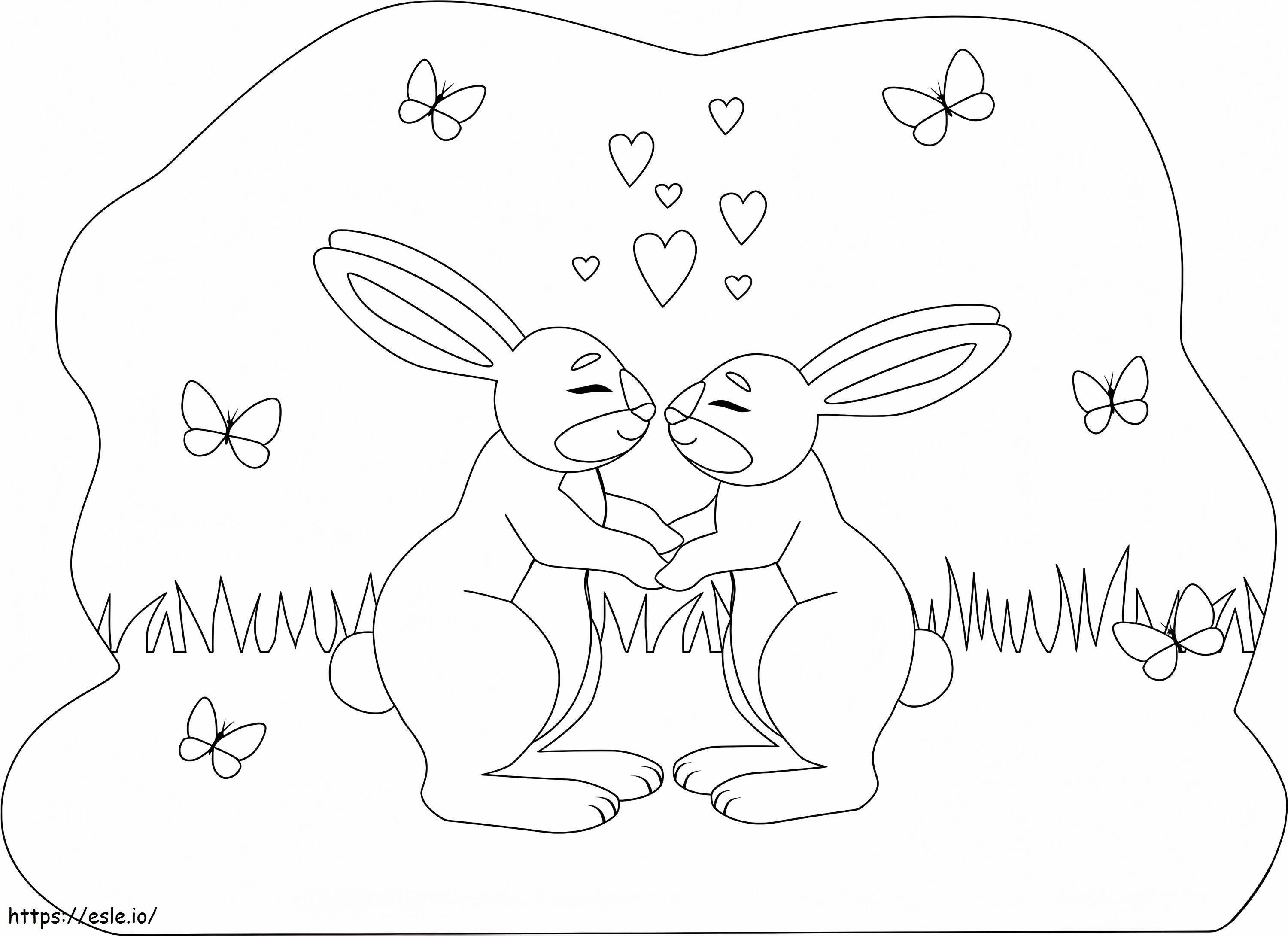 Rabbits In Love coloring page