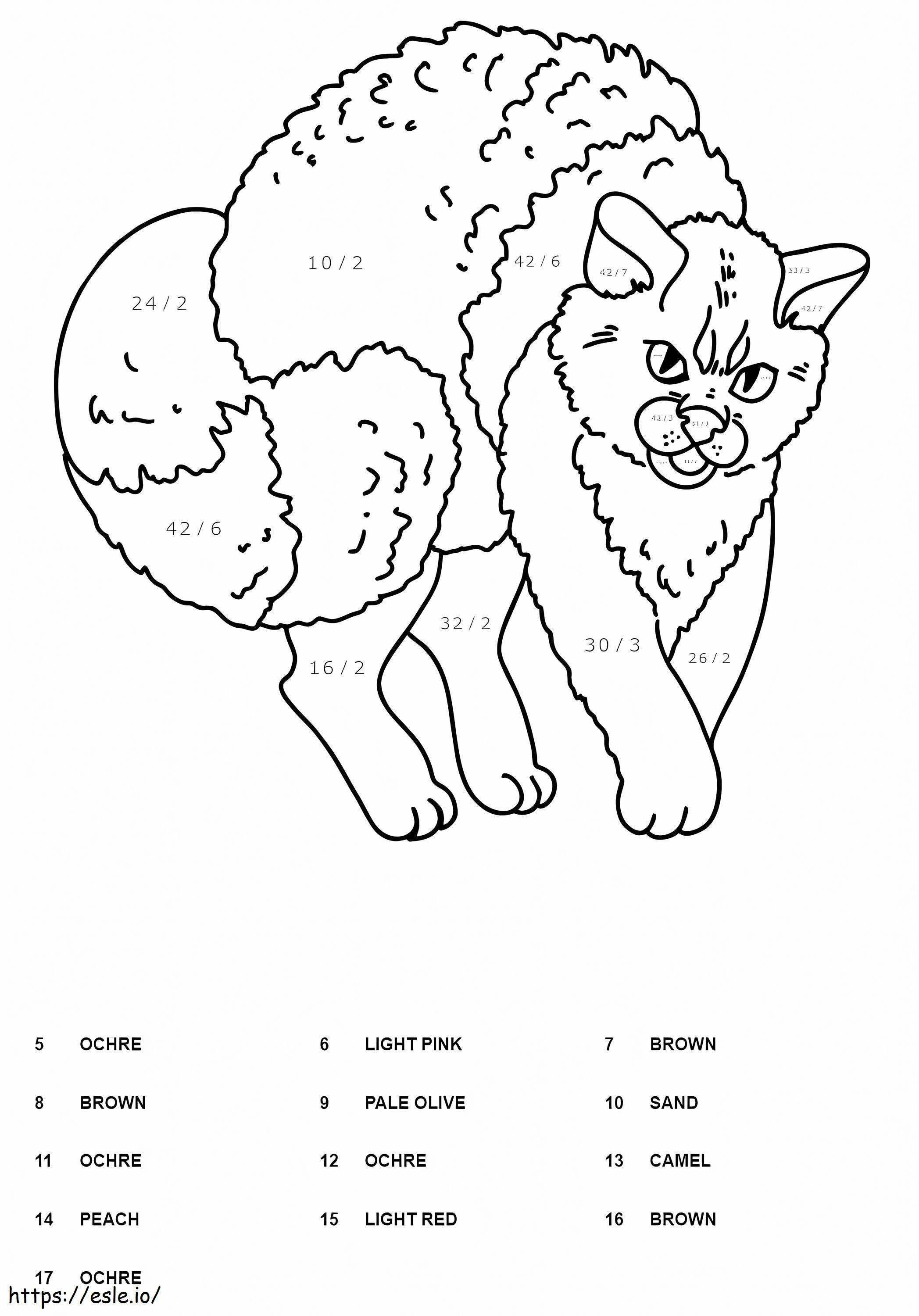 Kedi Bölme Numarasına Göre Renk Çalışma Sayfası boyama