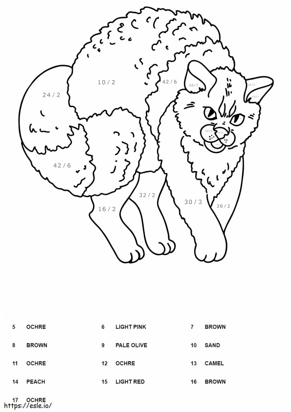 Lembar Kerja Warna Berdasarkan Nomor Divisi Kucing Gambar Mewarnai
