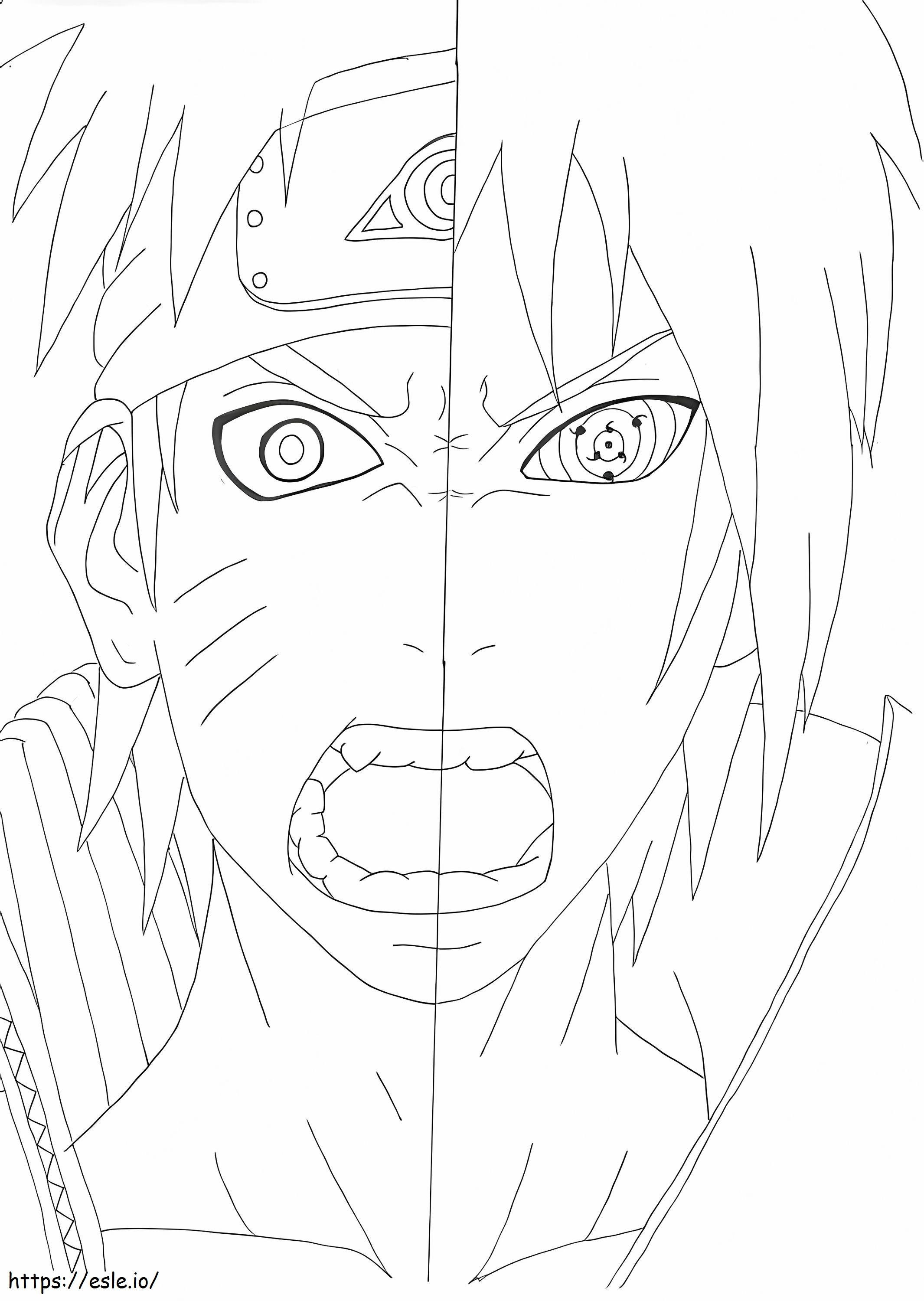 Coloriage Enfrentez-vous avec Naruto avec Uchiha Sasuke à imprimer dessin