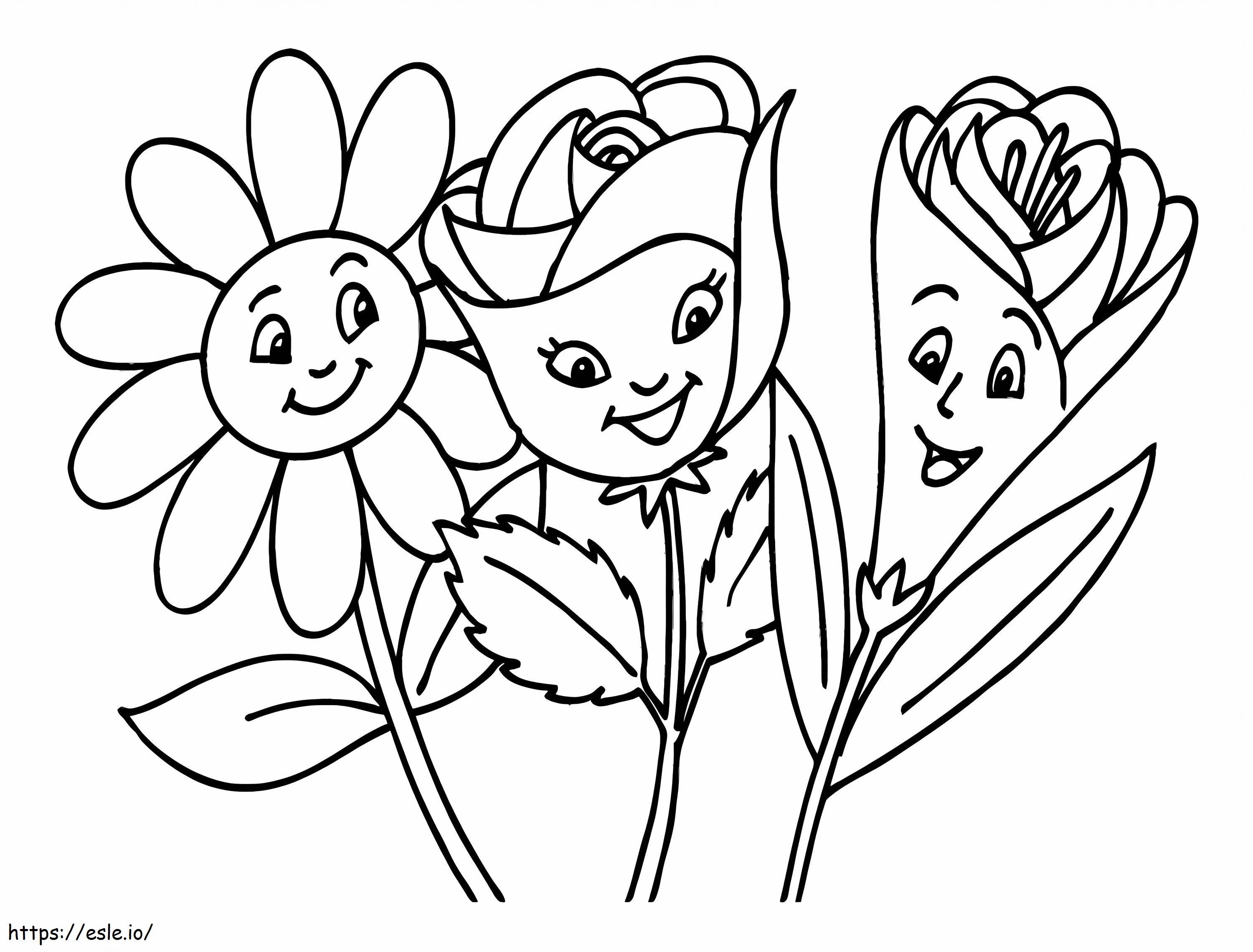 Free Printable Cartoon Flowers Coloring Page - 1024x778