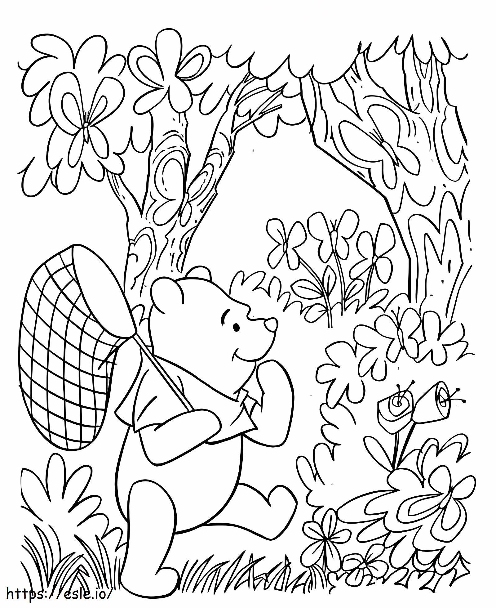 Coloriage Winnie l'ourson va attraper des insectes à imprimer dessin