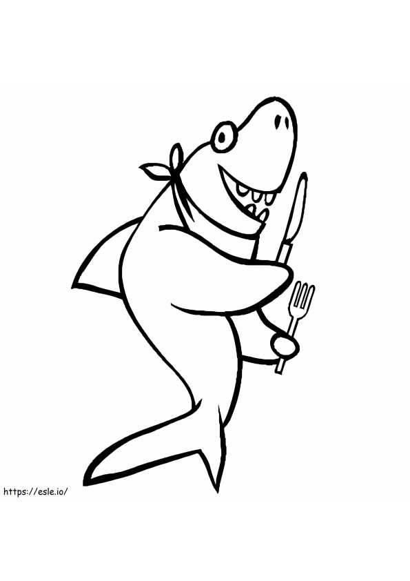 Shark With Fnife And Fork coloring page