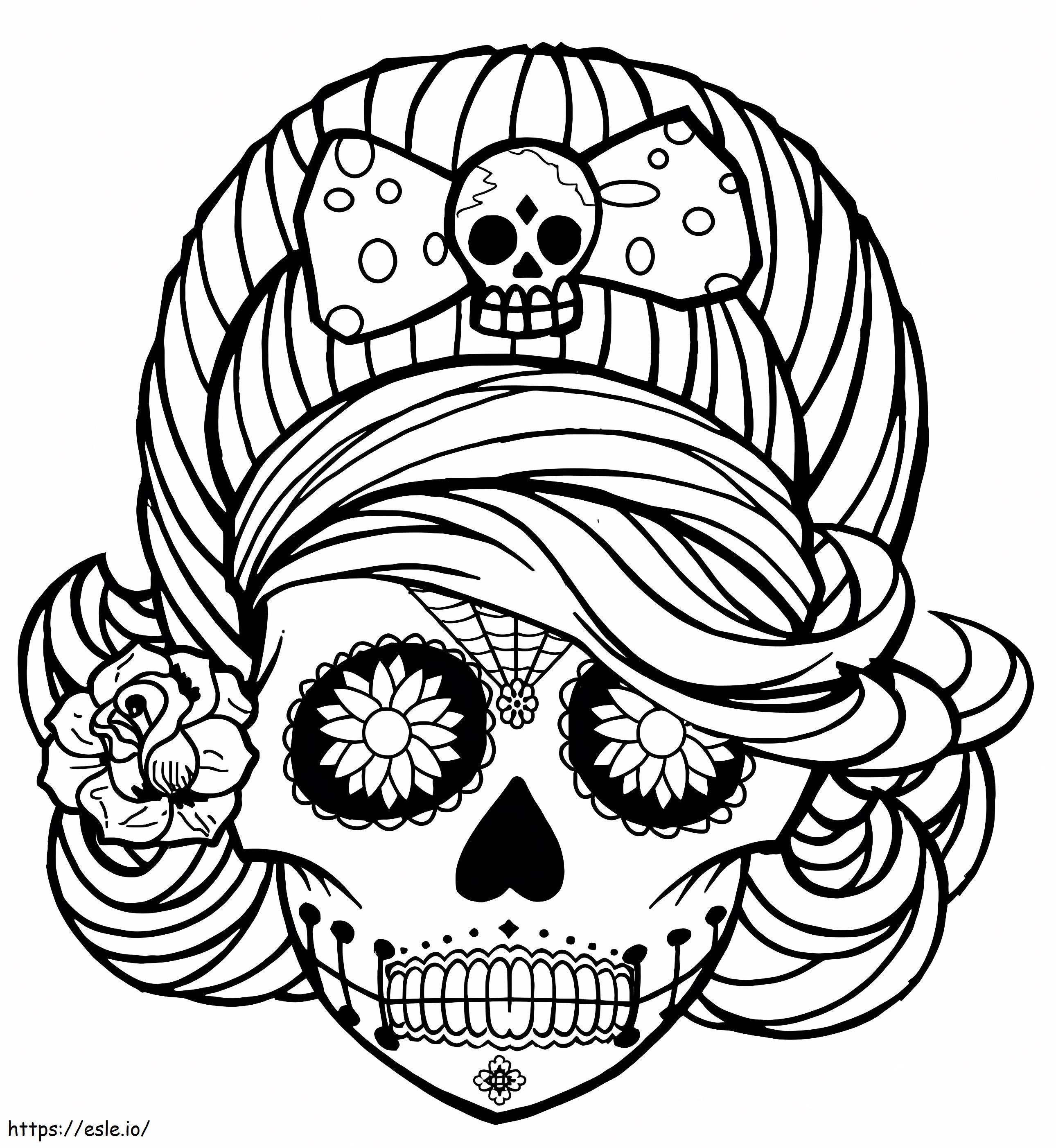 Coloriage Femme crâne à Halloween à imprimer dessin