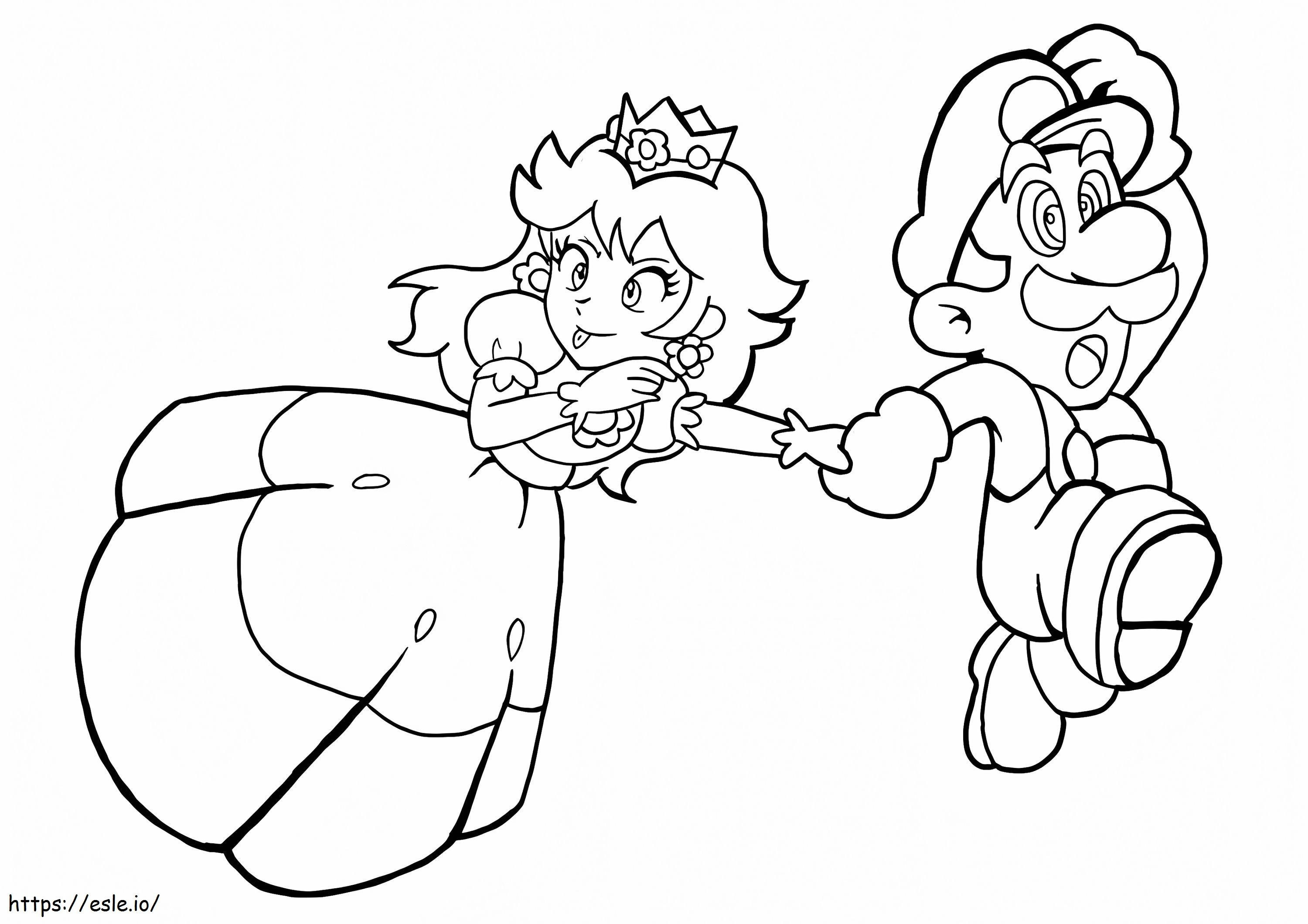 Fun Princess Peach And Mario Running coloring page