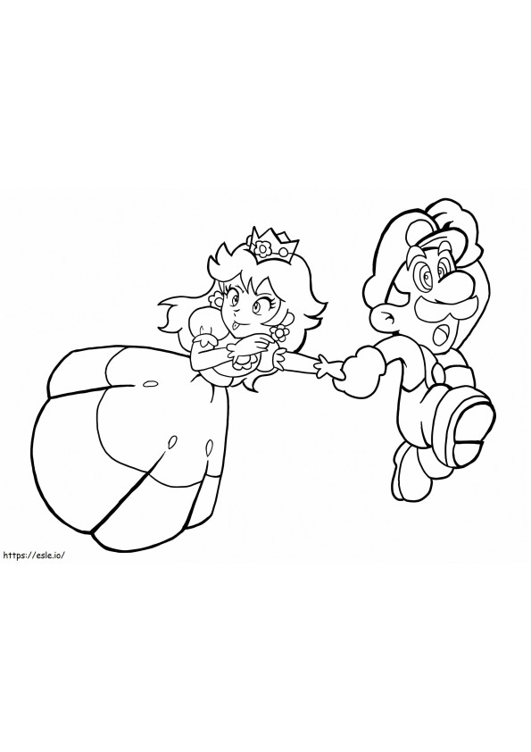 Hauska prinsessa Peach ja Mario juoksevat värityskuva