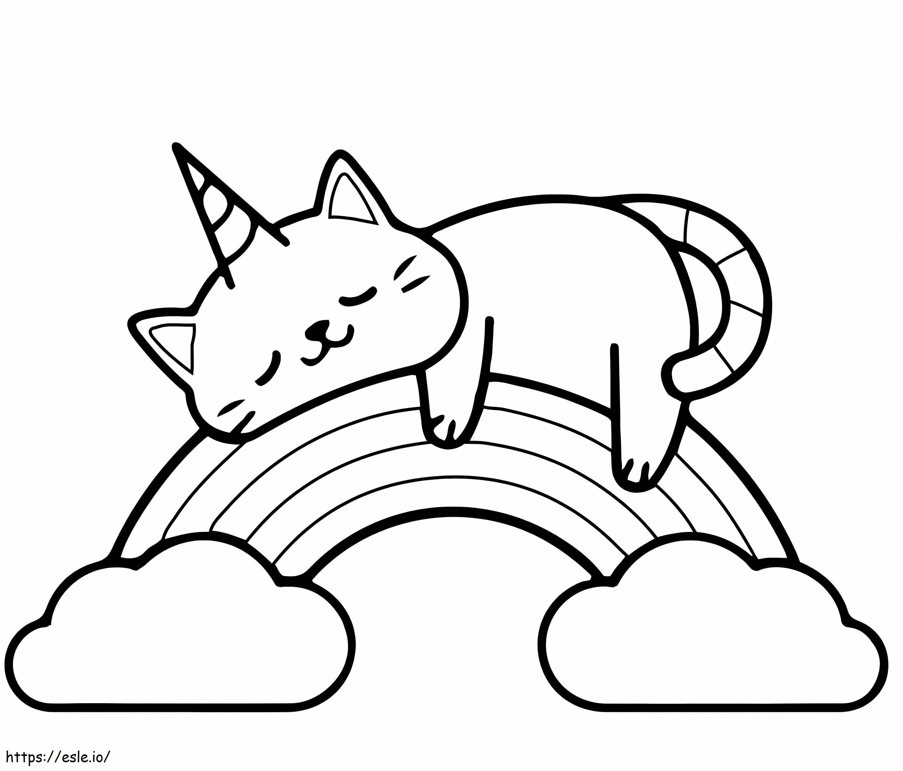 Kucing Unicorn Tidur Di Pelangi Gambar Mewarnai