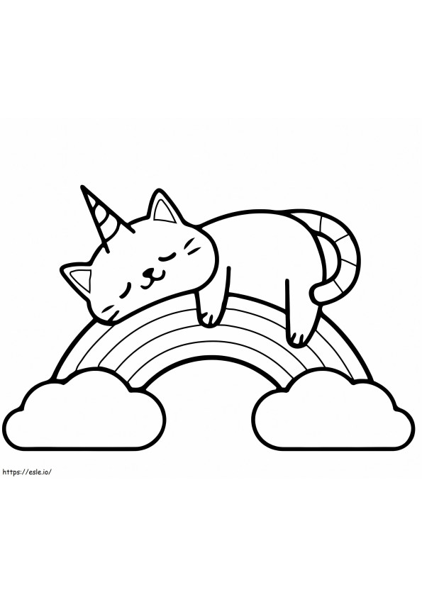 Coloriage Chat Licorne Dormant Sur Arc-en-ciel à imprimer dessin