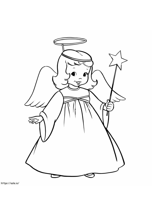 Mały aniołek trzymający magiczną różdżkę kolorowanka