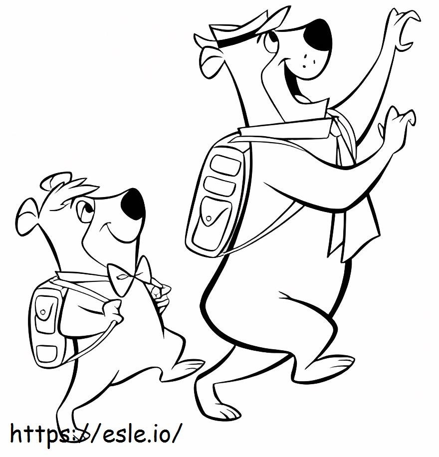Two Yogi Bears Go To School Coloring Page