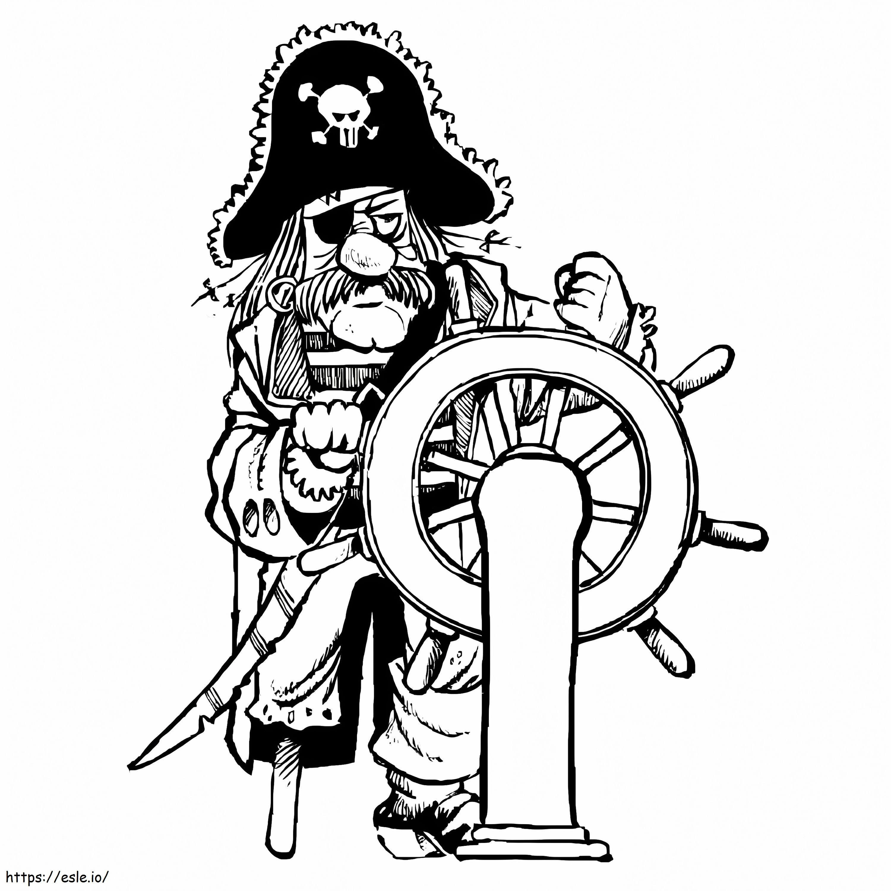 Coloriage Pirate et roue de bateau à imprimer dessin
