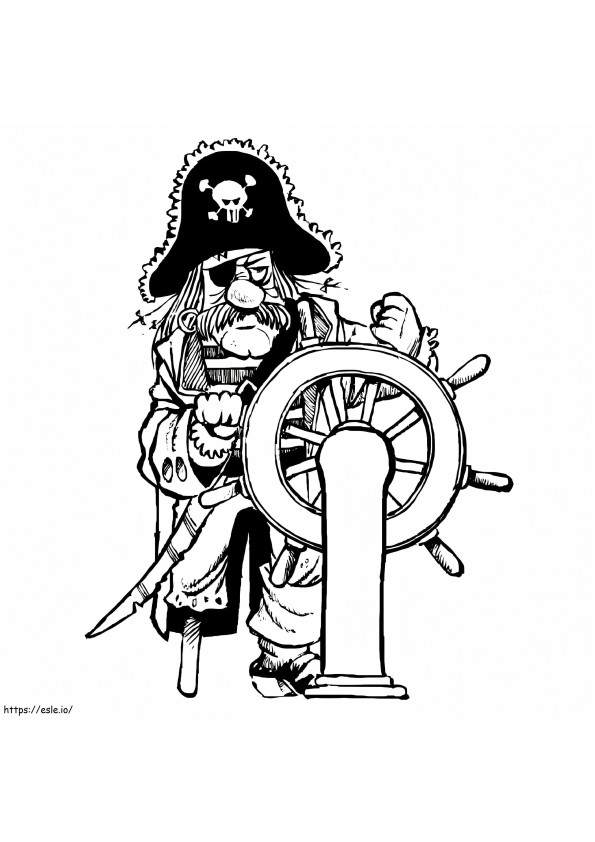 Coloriage Pirate et roue de bateau à imprimer dessin