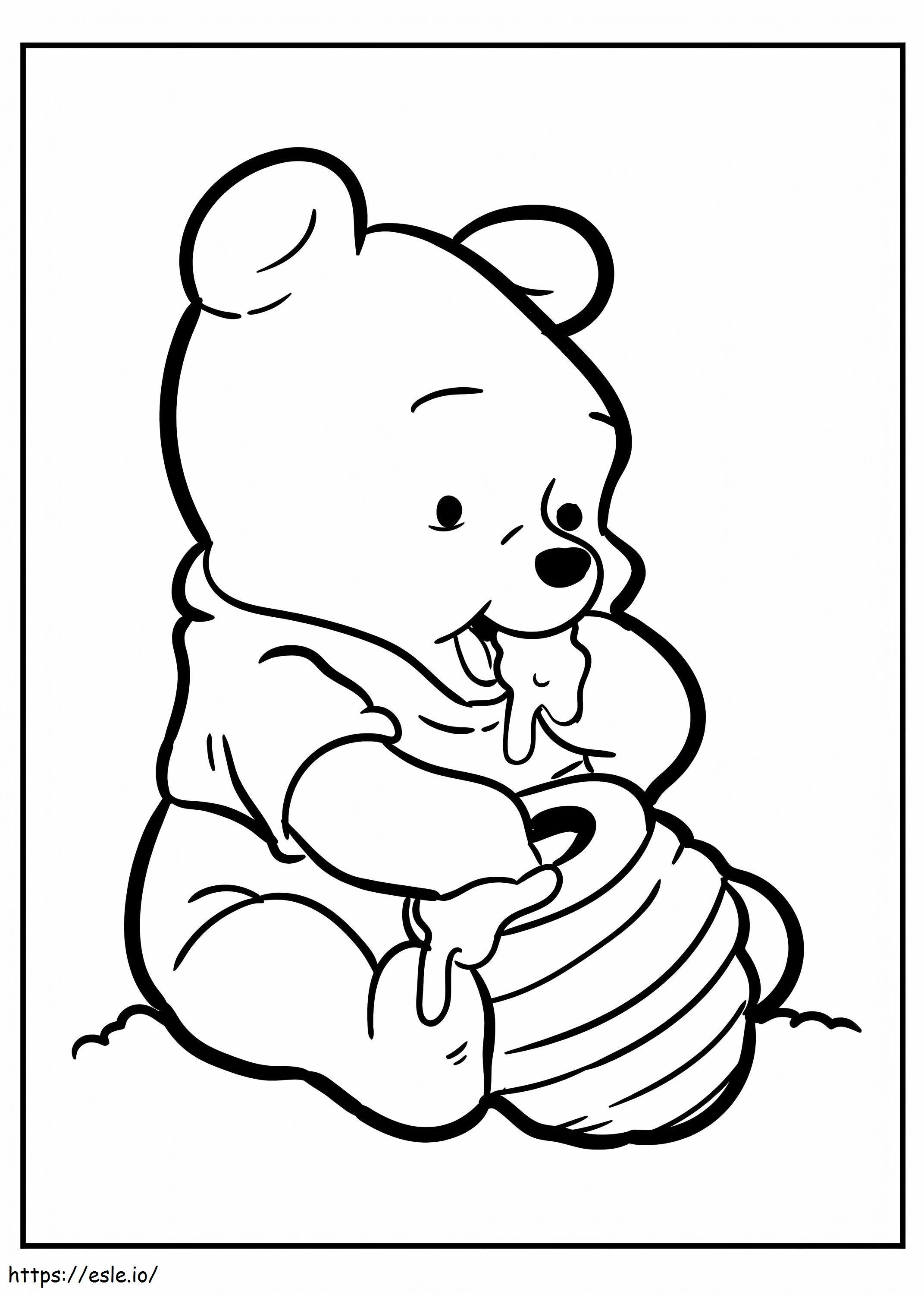 Tarro Winnie The Pooh comiendo miel para colorear