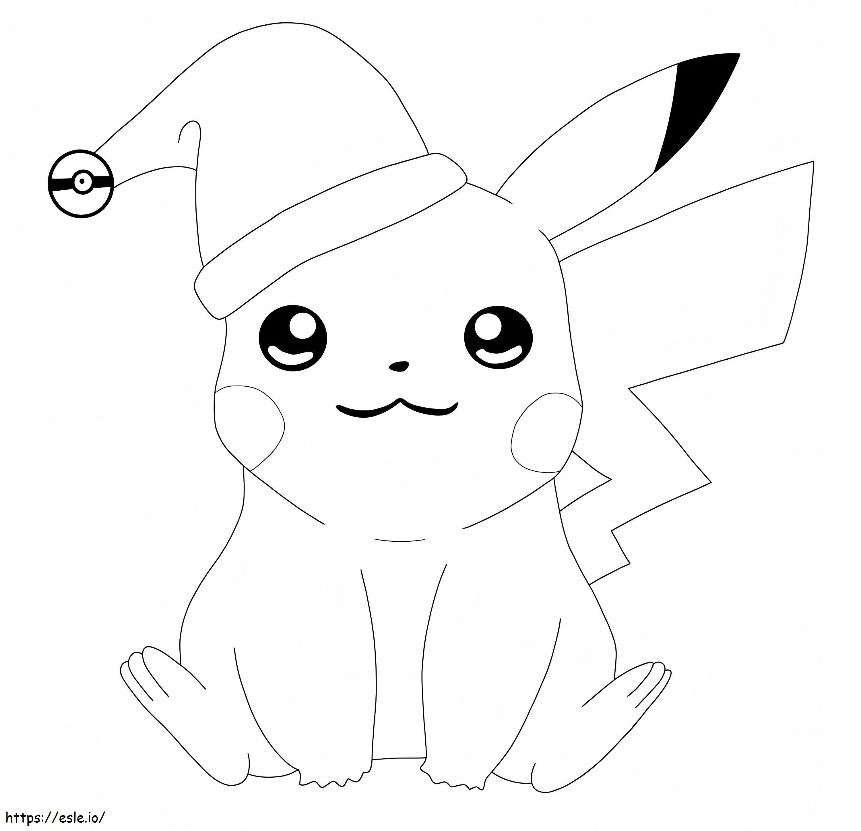 Noel Baba şapkalı Pikachu boyama