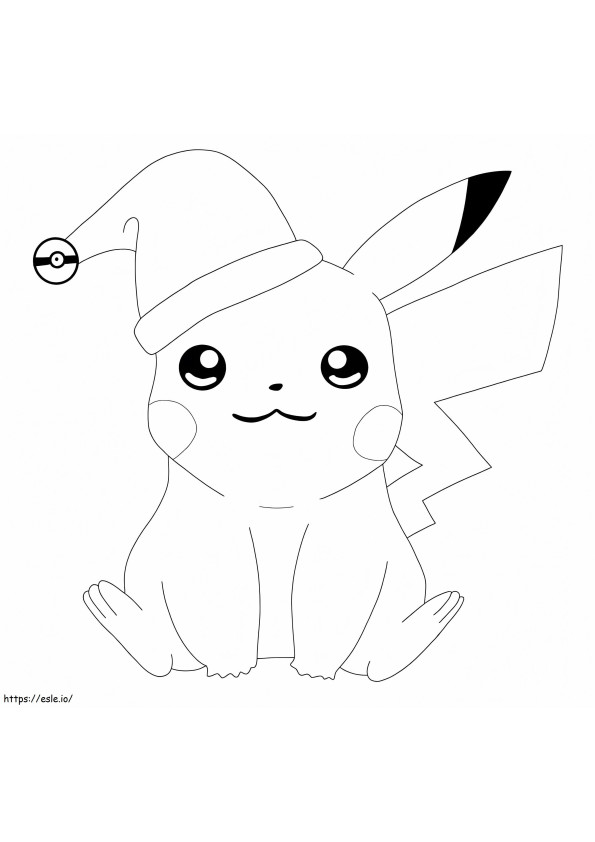 Pikachu Joulupukin hatun kanssa värityskuva