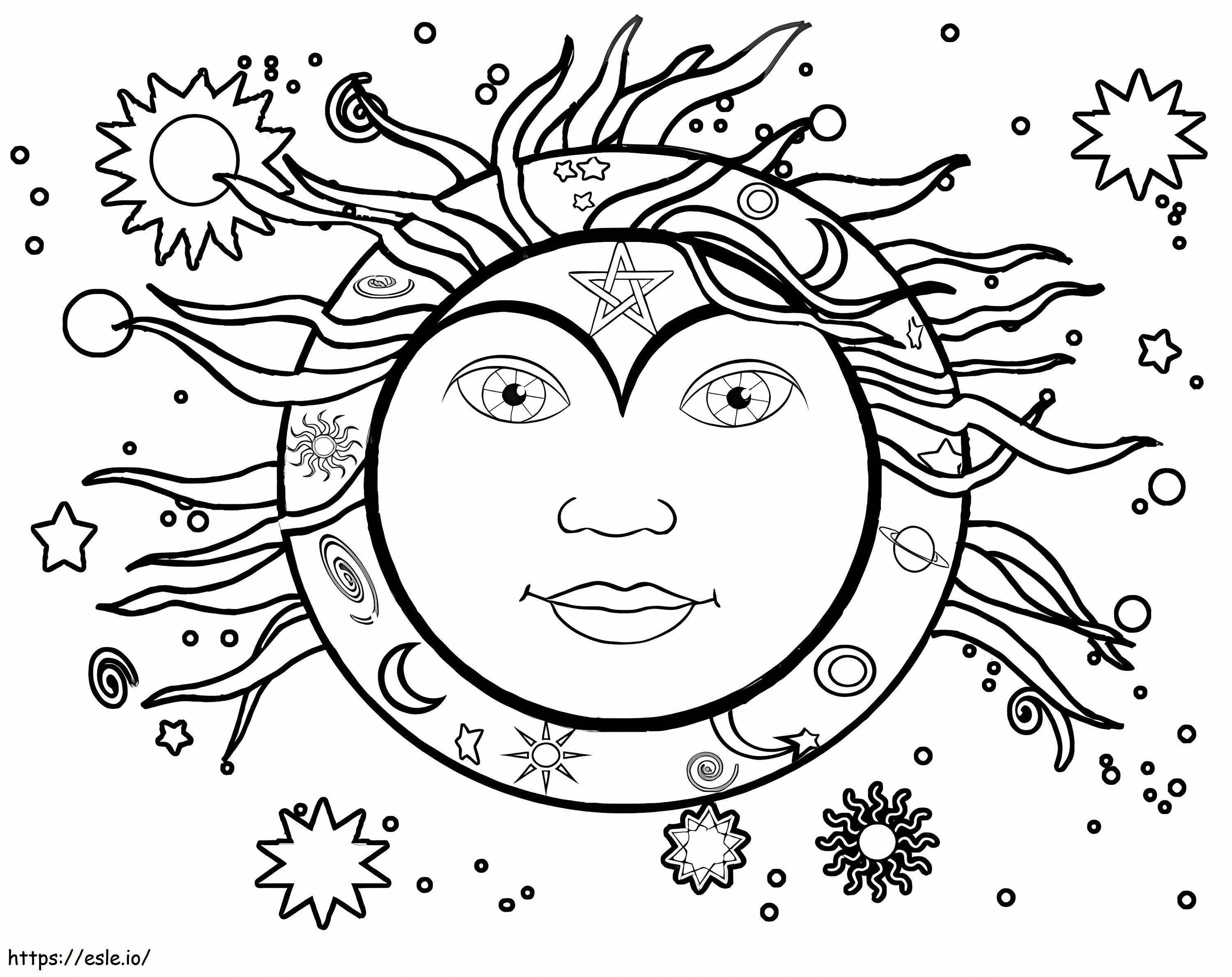 太陽と月のアート ぬりえ - 塗り絵