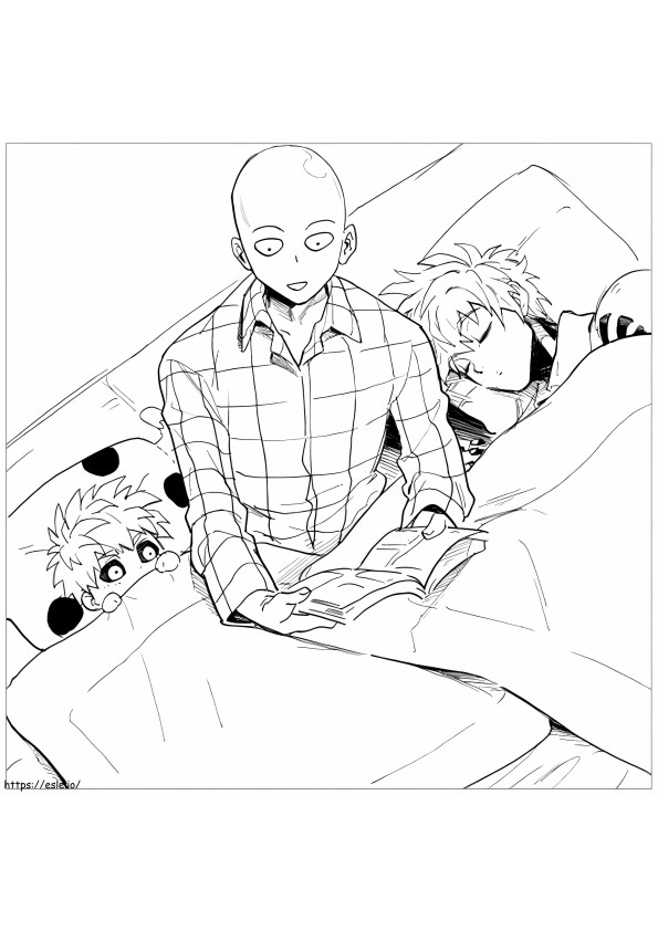 Saitama And Genos In Bed coloring page