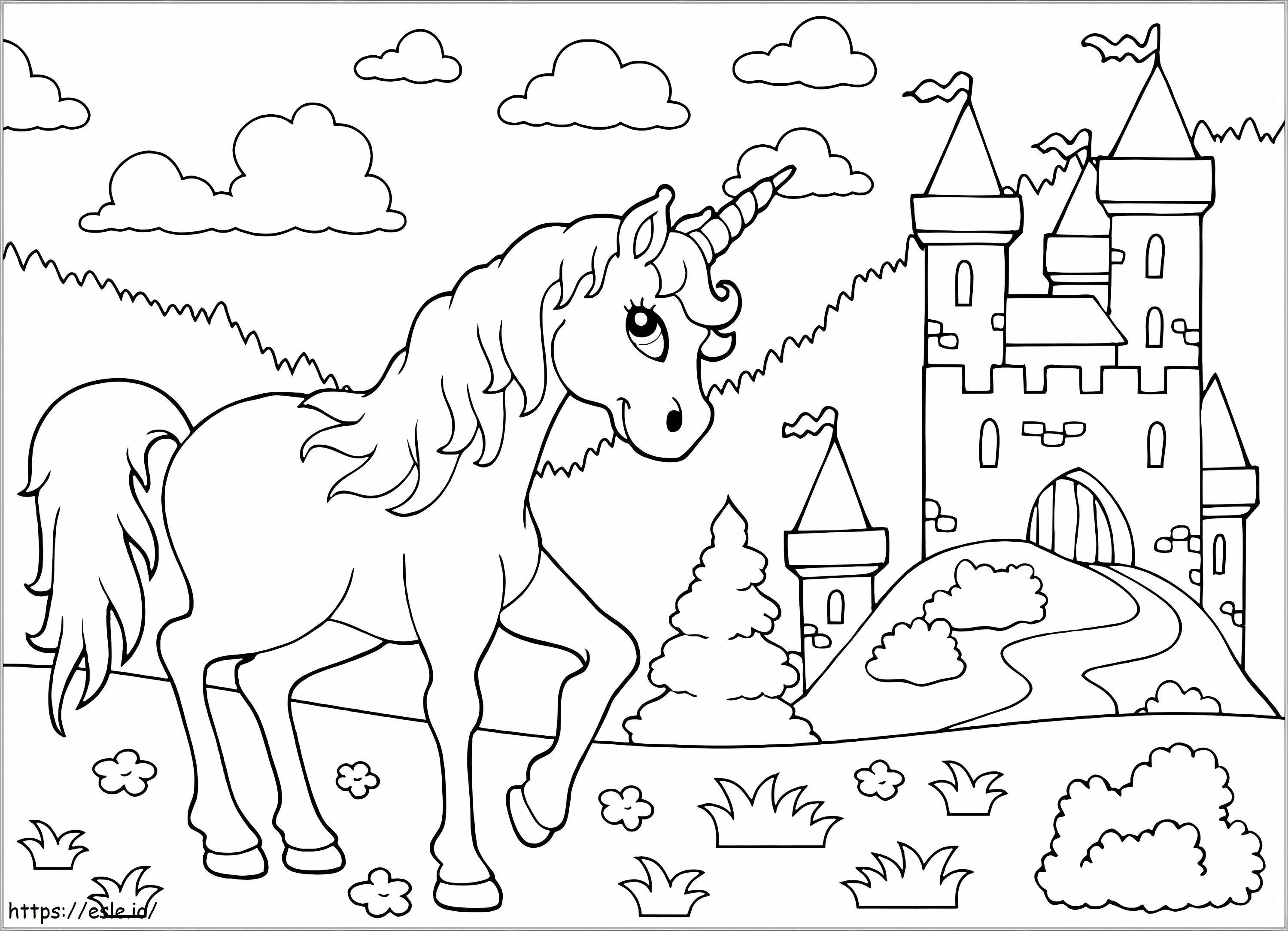 Unicornio y castillo para colorear