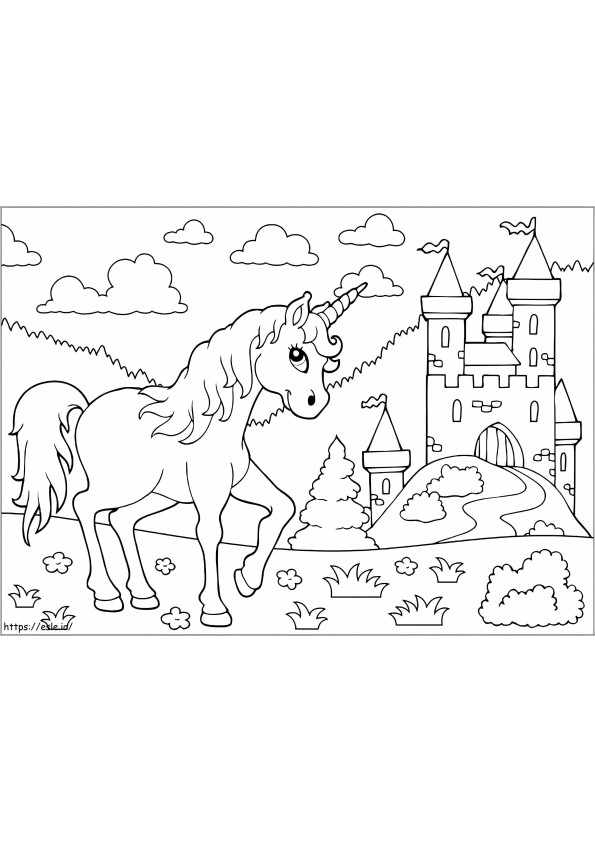 Unicorn And Castle coloring page