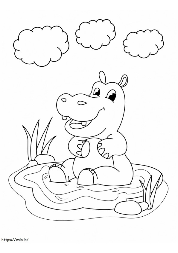 Coloriage Hippopotame assis dans une flaque d'eau à imprimer dessin