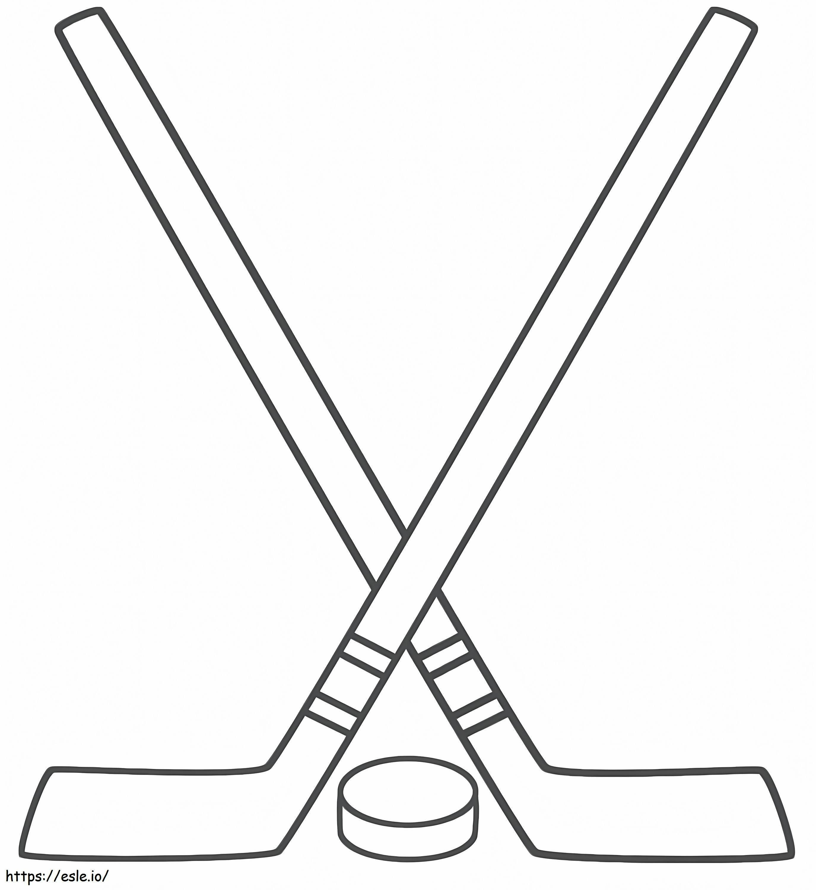 Coloriage Deux bâtons de hockey avec rondelle à imprimer dessin