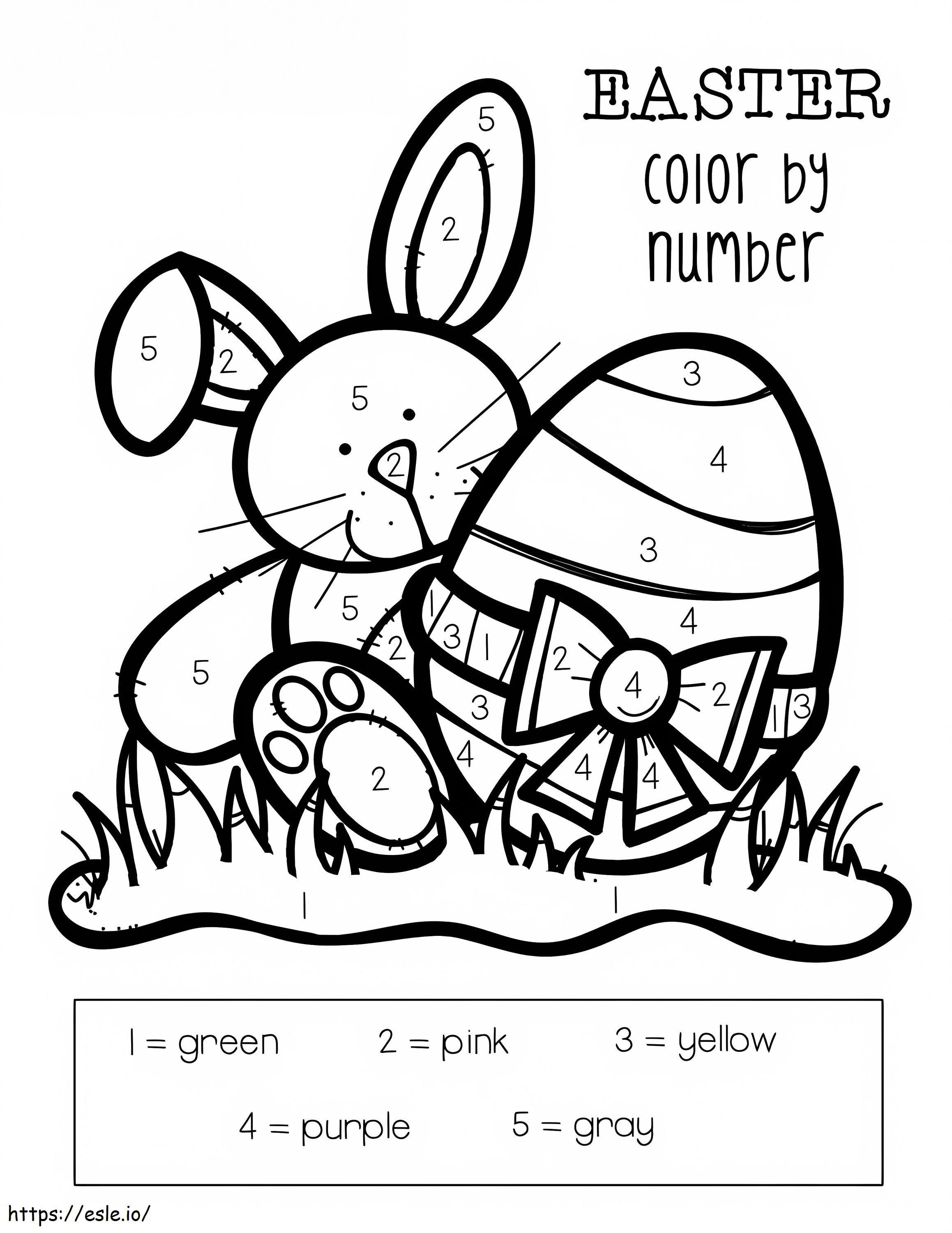 Colorear por números el huevo y el conejo de Pascua para colorear