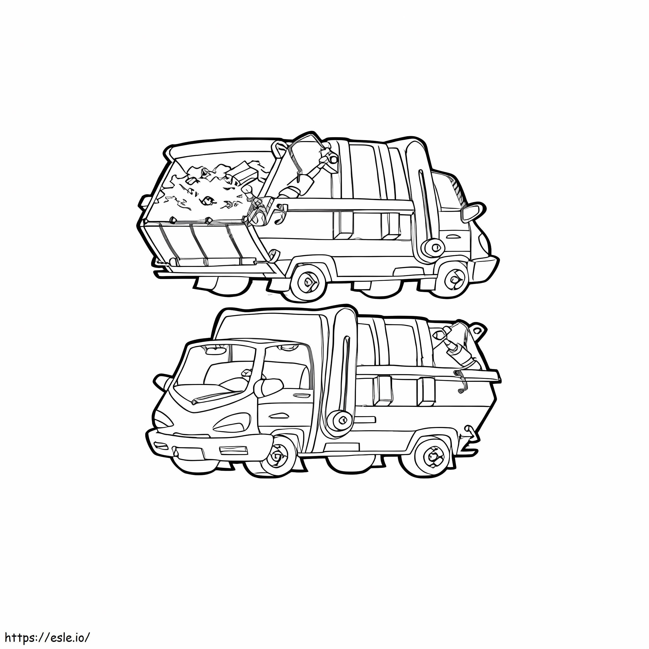 印刷可能な 2 台の小さなゴミ収集車 ぬりえ - 塗り絵