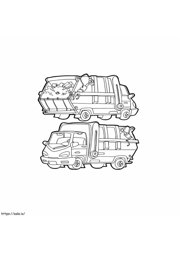 Coloriage Imprimable Deux petits camions à ordures à imprimer dessin