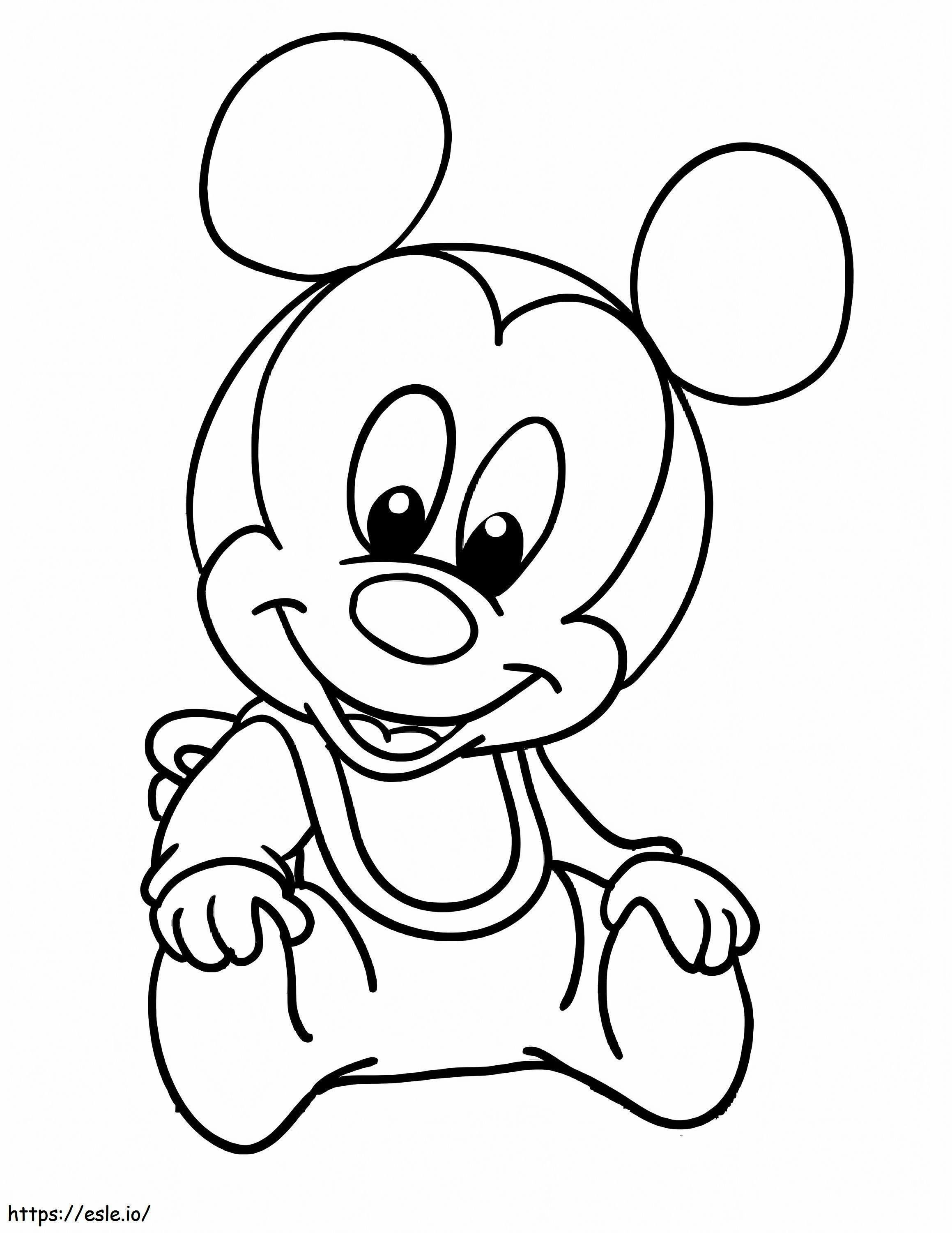 Duduk Bayi Mickey Mouse yang Menyenangkan Gambar Mewarnai