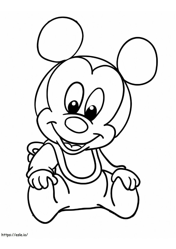 Divertido Bebé Mickey Mouse Sentado para colorear