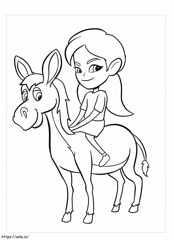 Cartoon meisje rijden ezel kleurplaat