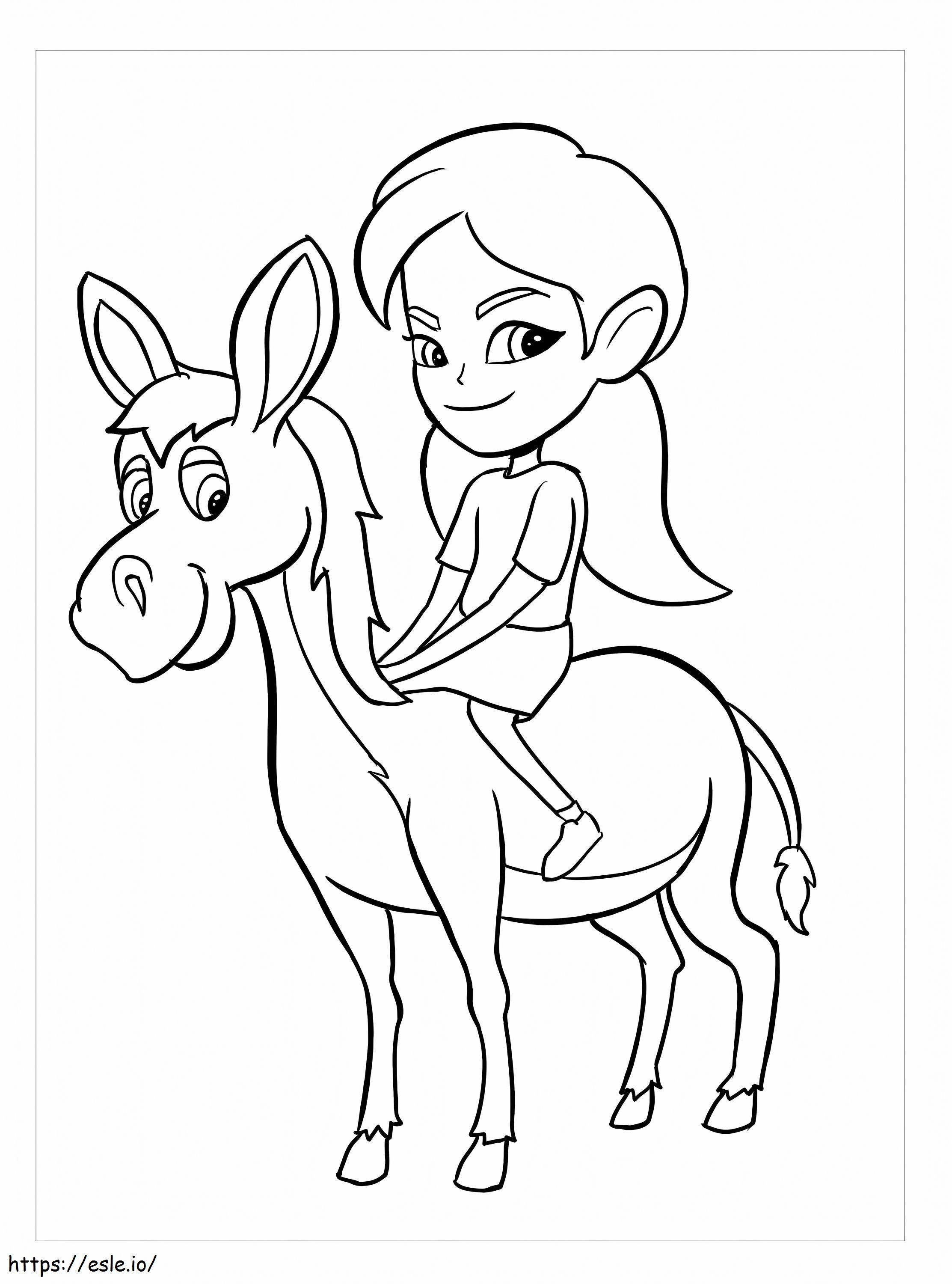Cartoon Girl Riding Donkey coloring page