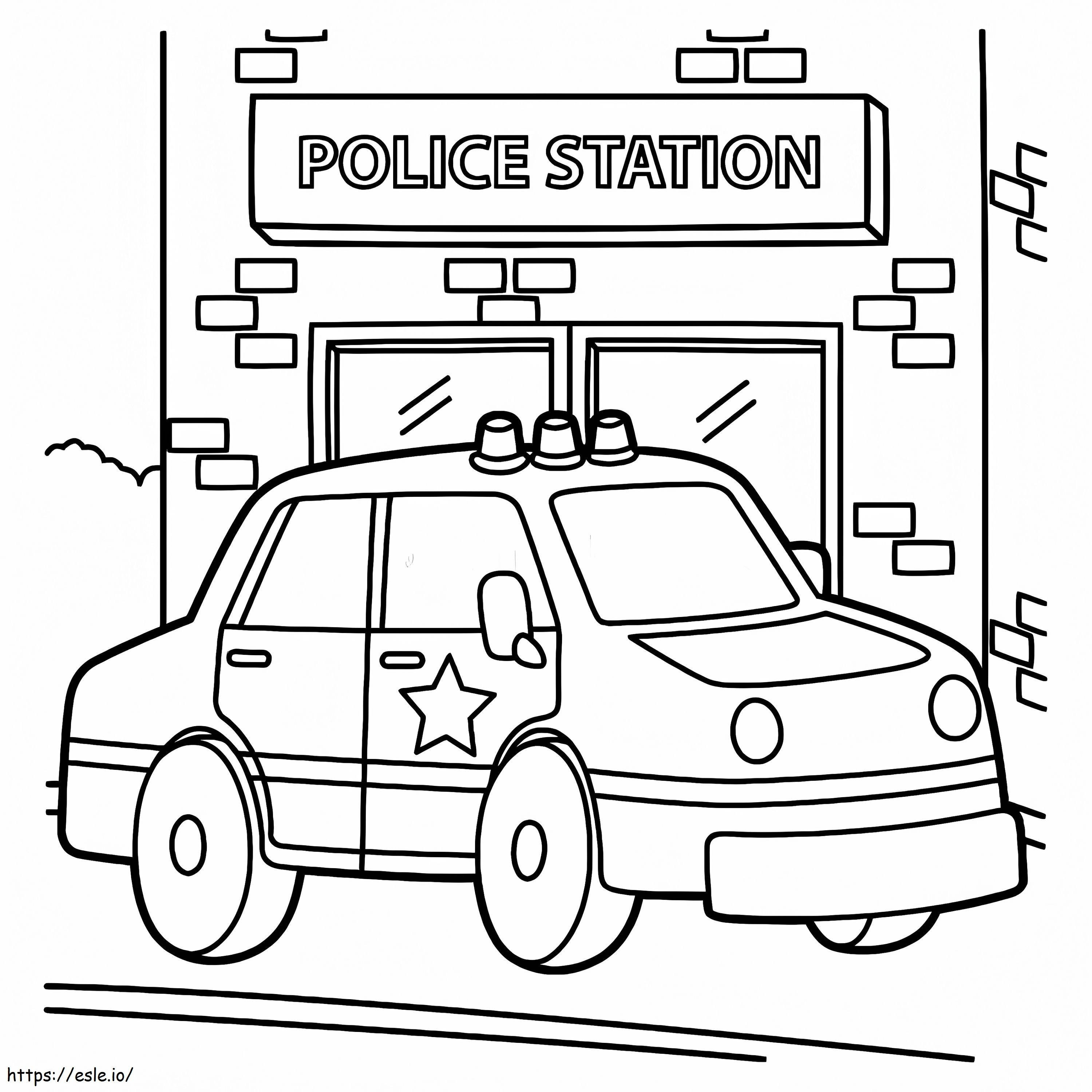 Auto della polizia e stazione di polizia da colorare
