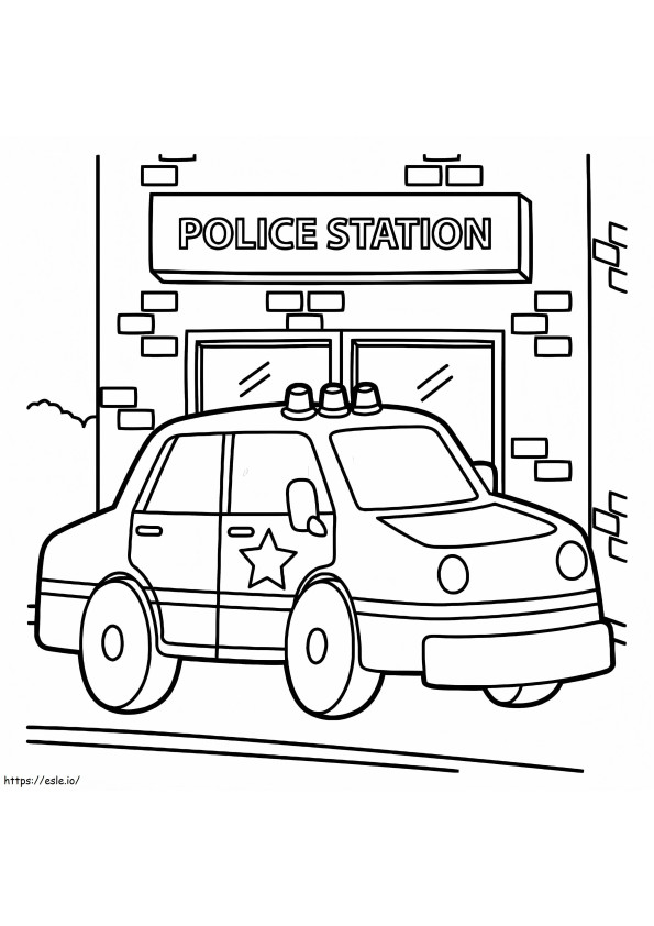 Coloriage Voiture de police et commissariat de police à imprimer dessin