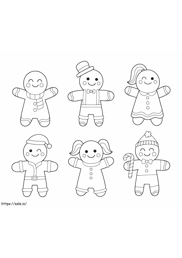 Seis bonecos de gengibre para colorir