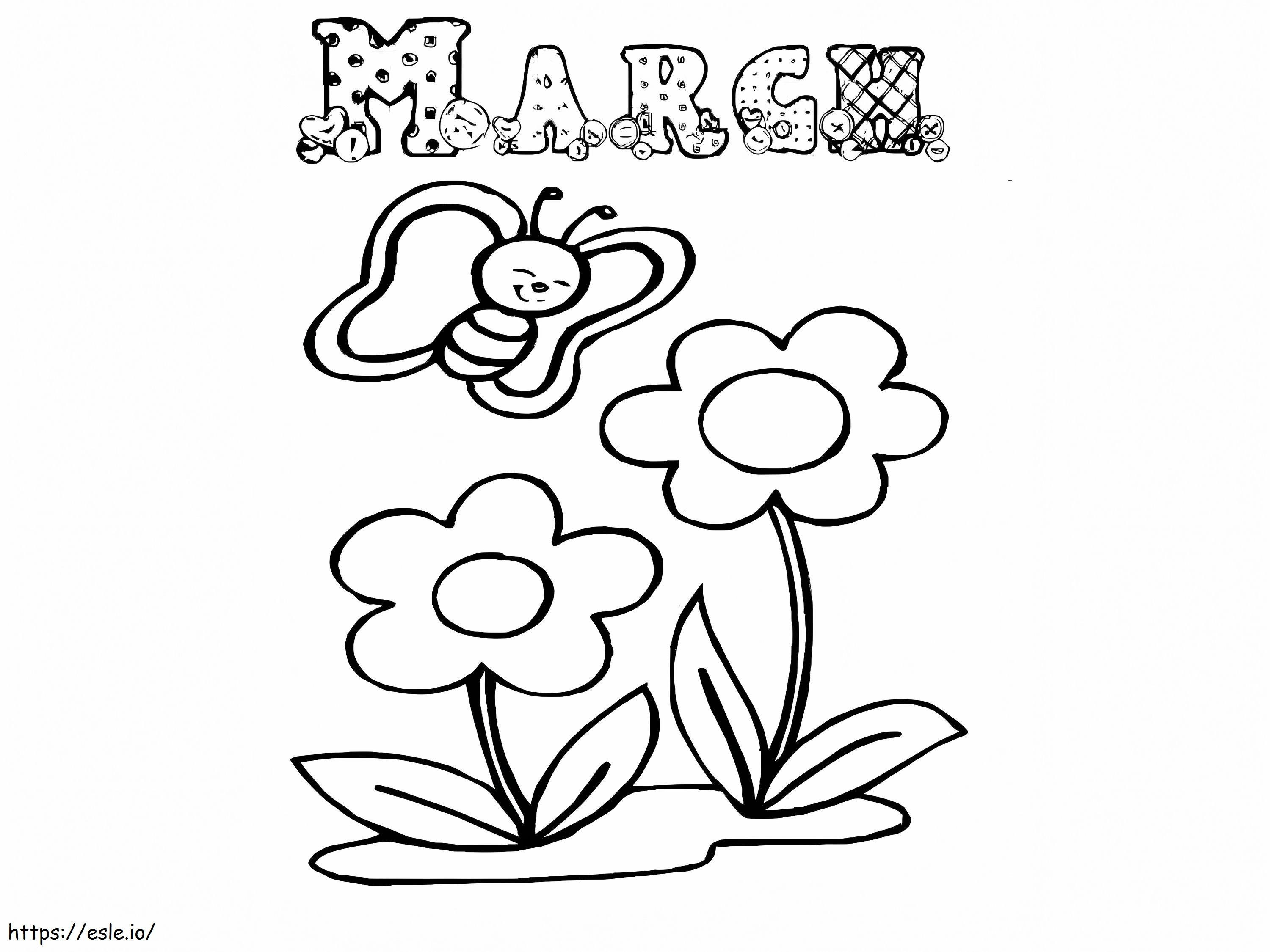 Gelukkig Maart Met Bloem kleurplaat kleurplaat