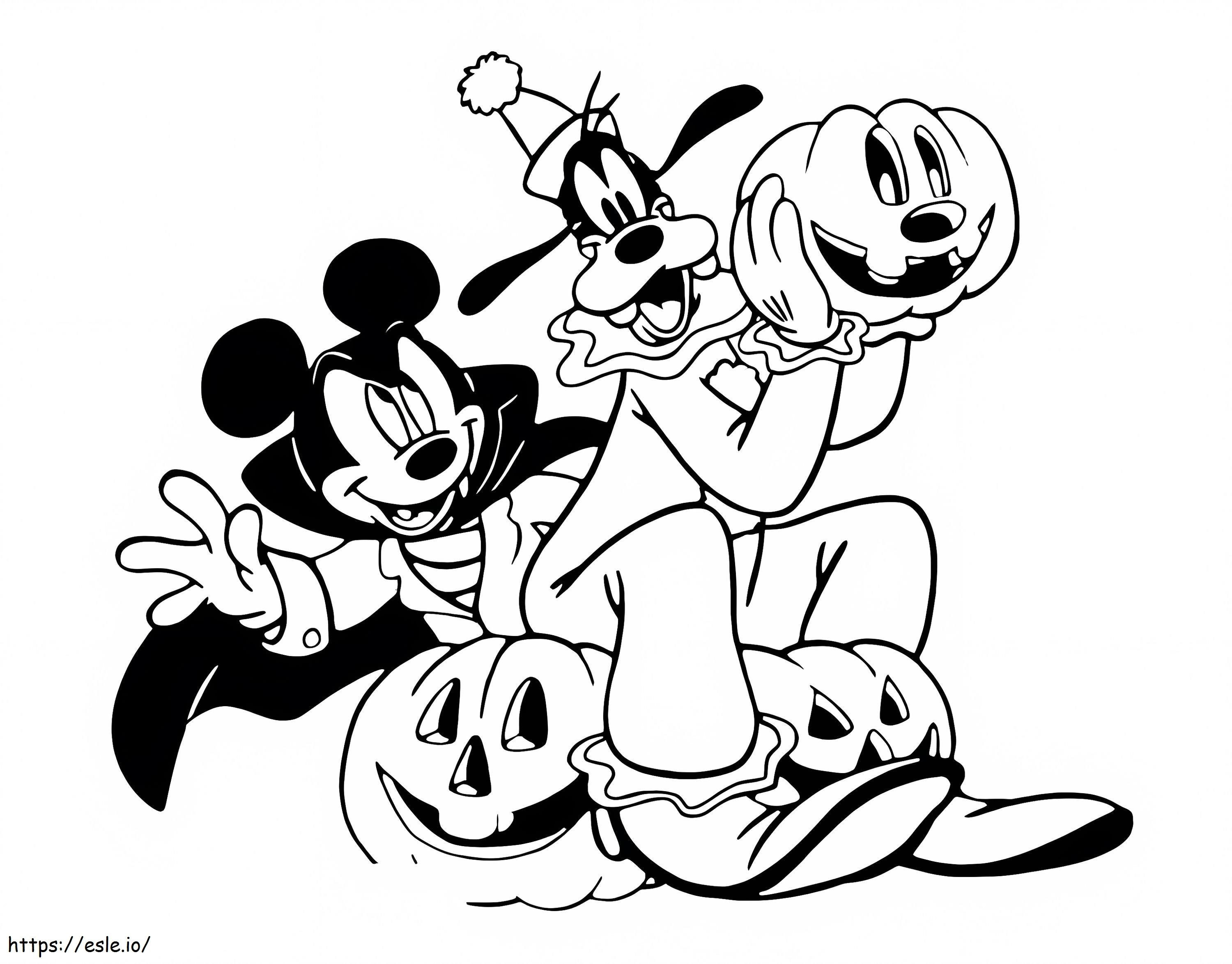 Mickey y Goofy en Halloween para colorear
