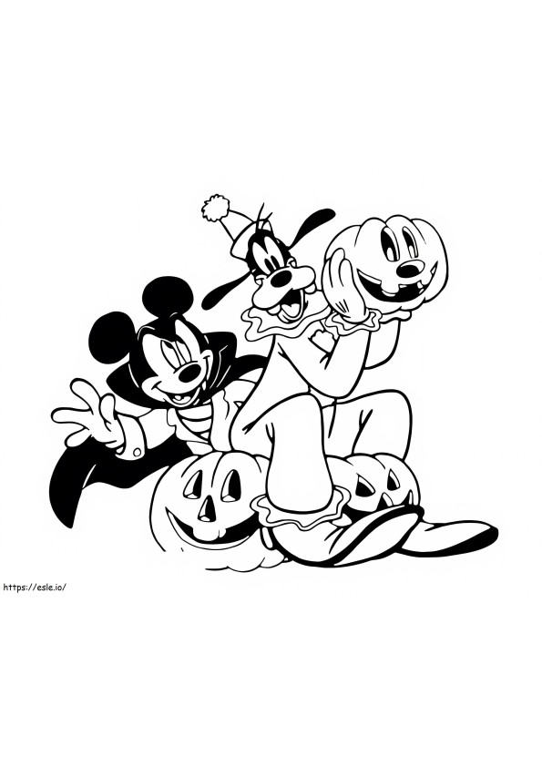 Mickey Dan Gufi Saat Halloween Gambar Mewarnai